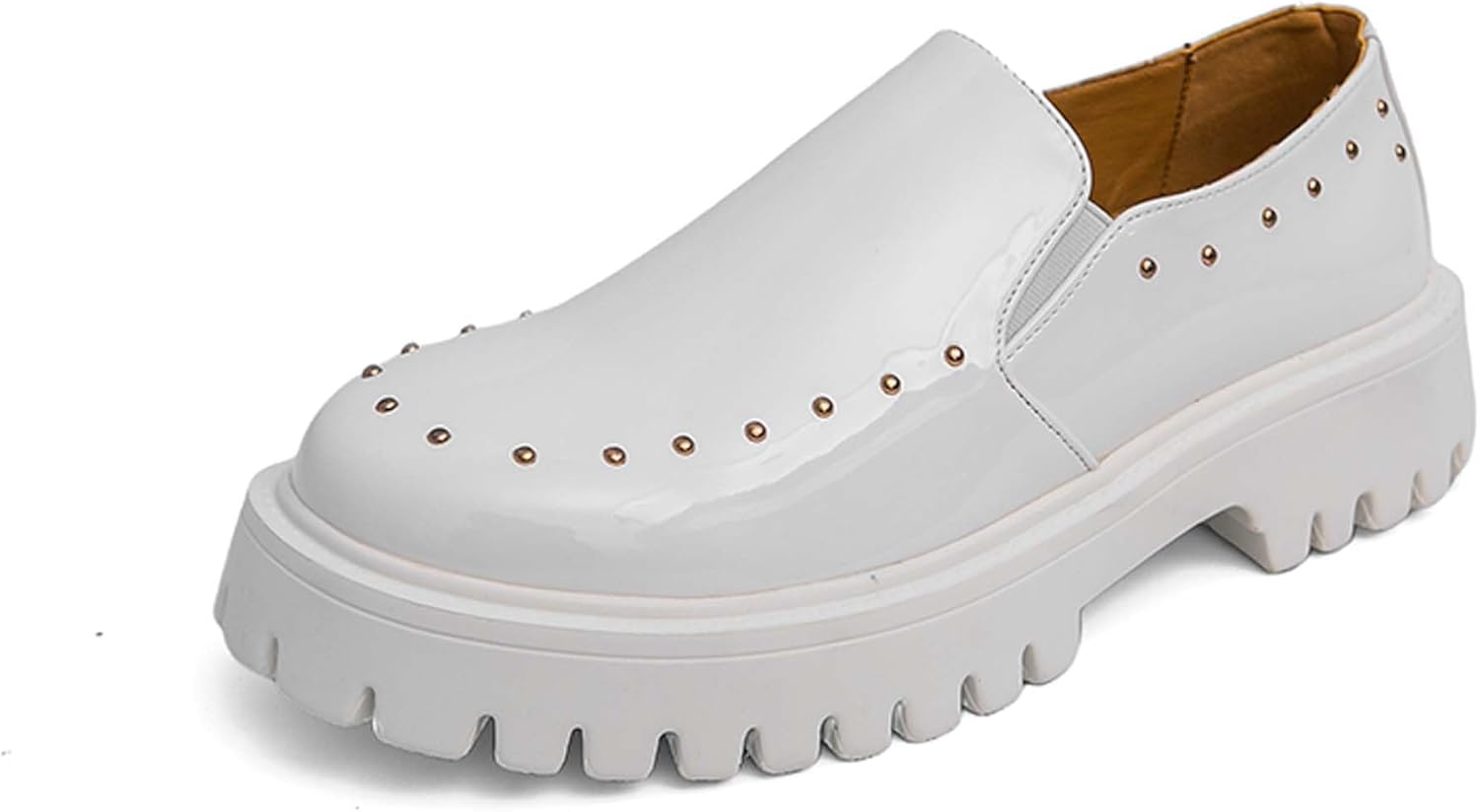 

Лоферы с массивной подошвой для мужчин, модные, из лакированной кожи, с круглым носком, формальные деловые офисные оксфорды, нескользящие, легкие, для свадьбы и повседневной носки Generic, белый