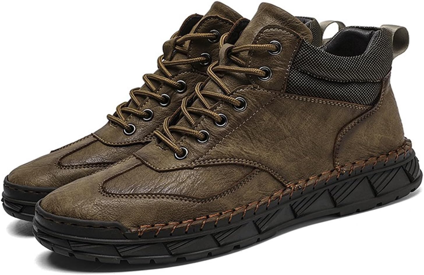 

Мужские высокие ботинки-чукка из искусственной кожи PU, итальянская ручная работа, шнуровка, модные, удобные, с нескользящей мягкой подошвой, повседневные плоские прогулочные обувь для улицы и повседневных поездок Nxnbhsl, хаки