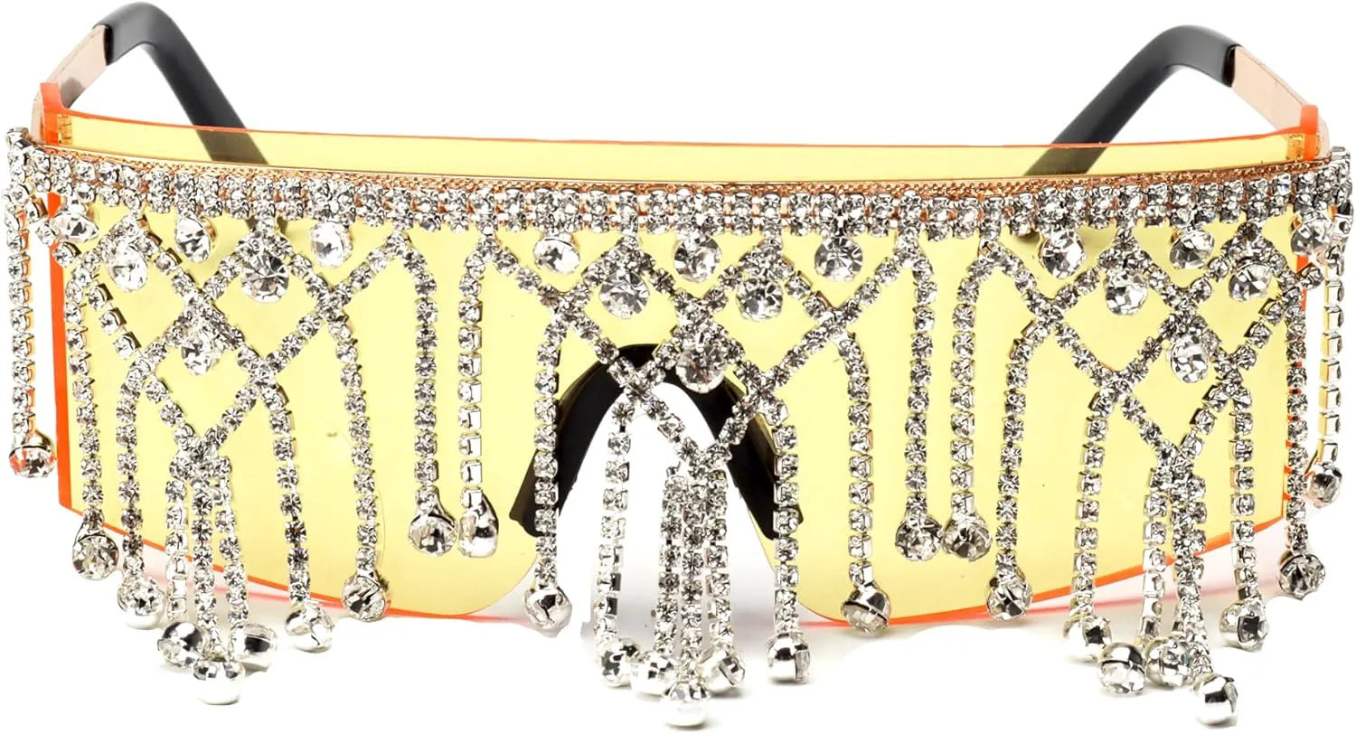 

Солнцезащитные очки ICARA Diamond Tassel без оправы для мужчин и женщин, для дискотек и вечеринок, большие цельные солнцезащитные очки со стразами, Yellow
