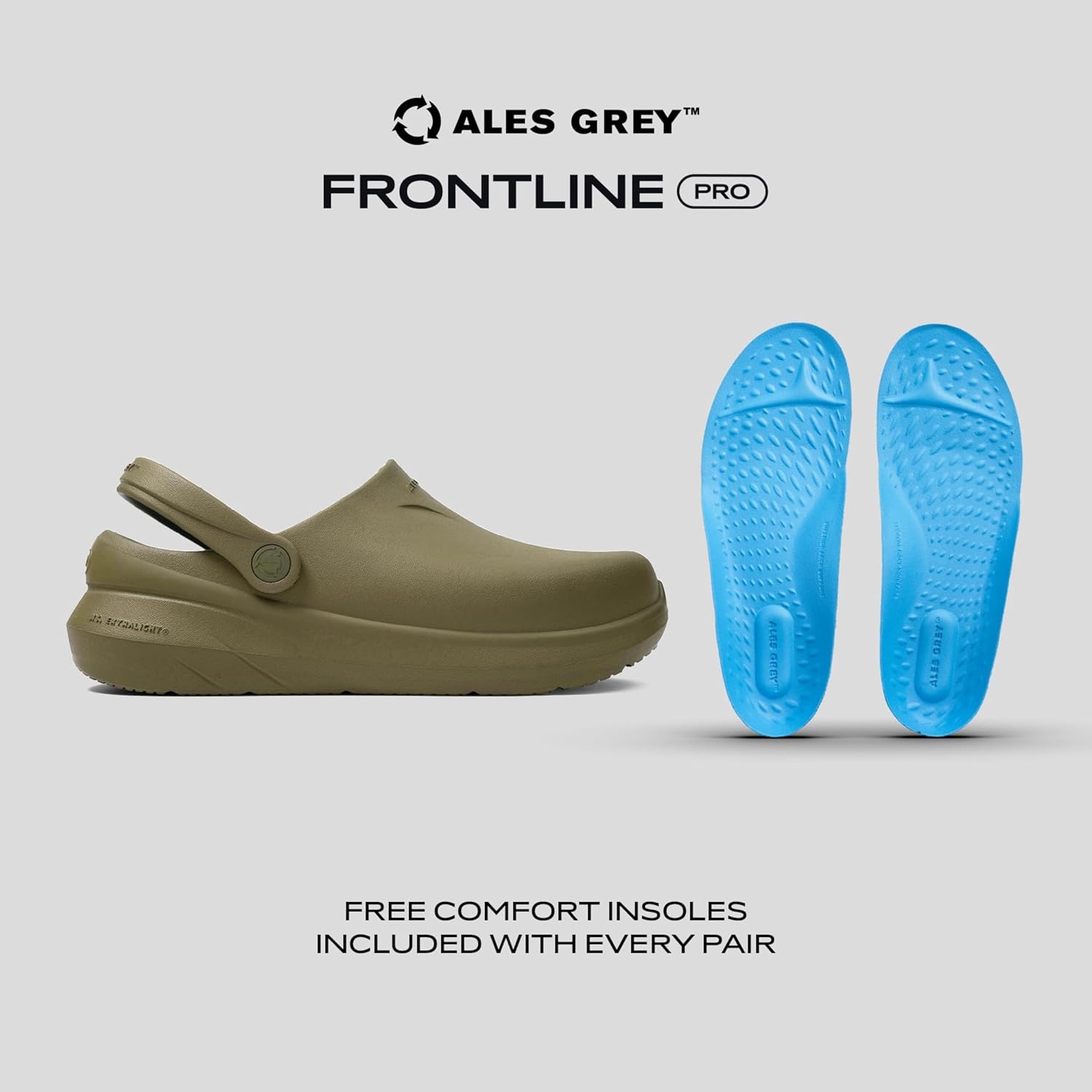 Сабо Ales Grey Frontline Pro 3 - с поддержкой свода стопы, противоскользящая обувь, легкие шлепанцы, медицинская обувь для медсестер, мюли, тапочки, унисекс, взрослые размеры, Olive — фото 3