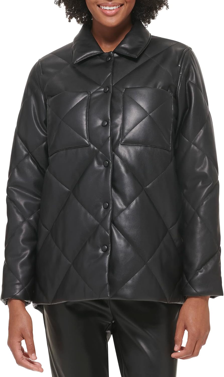 

Calvin Klein Женская куртка на пуговицах с стёганой отделкой из искусственной кожи, Black