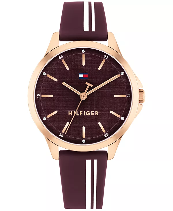 

Женские кварцевые часы с ремешком из вишневого силикона, 34 мм Tommy Hilfiger, cherry