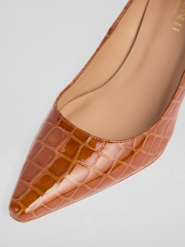 Florena Leather туфли-лодочки на каблуке kitten heel с эффектом крокодила L.K.Bennett, Tan — фото 3