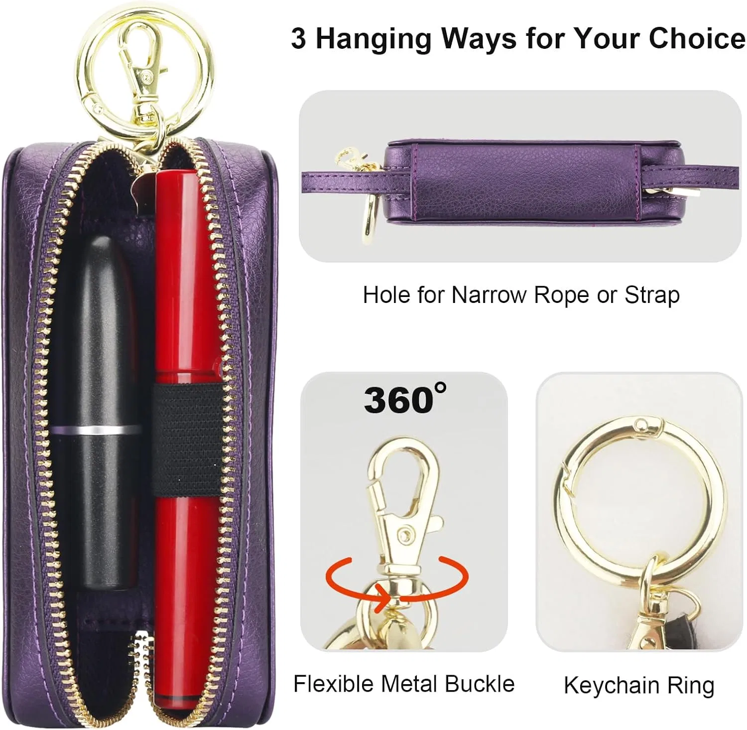 Косметичка для помады Bocasal из искусственной кожи, темно-фиолетовая — фото 2