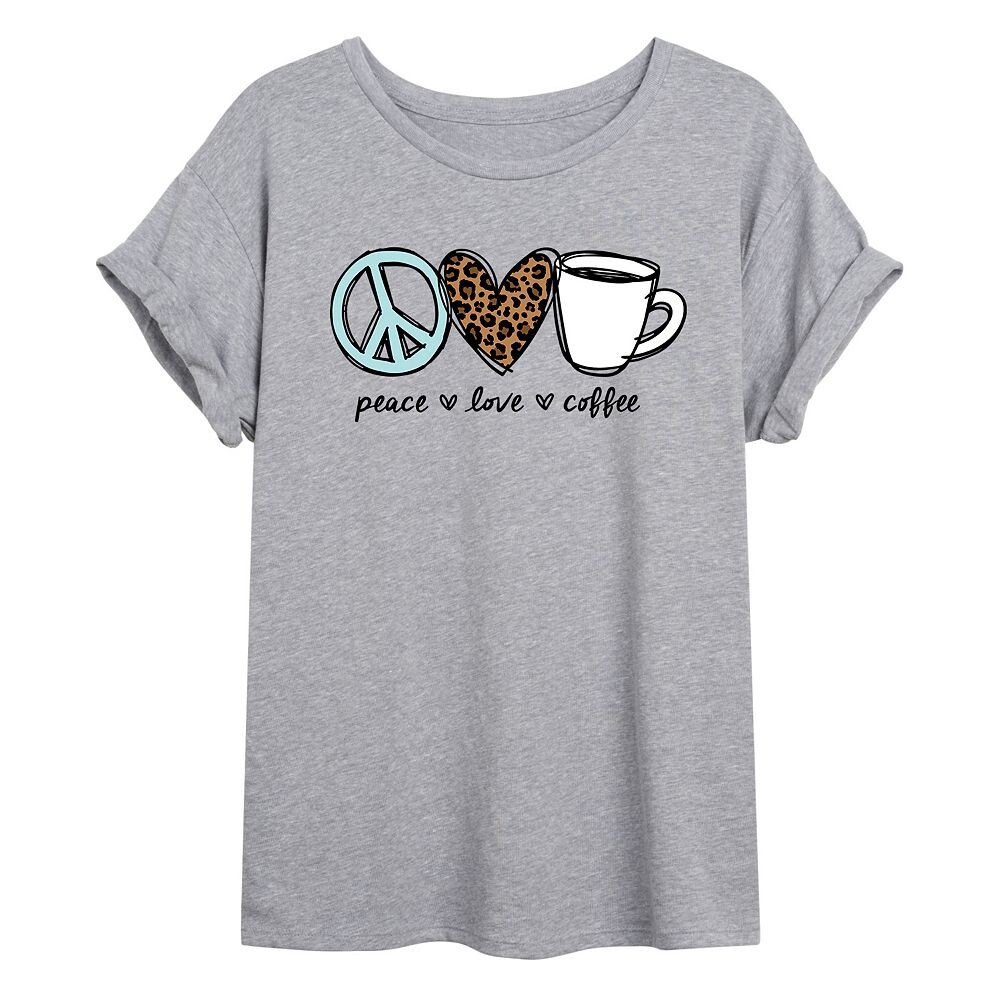 

Детская футболка большого размера с рисунком "Peace Love Coffee" Licensed Character, серый