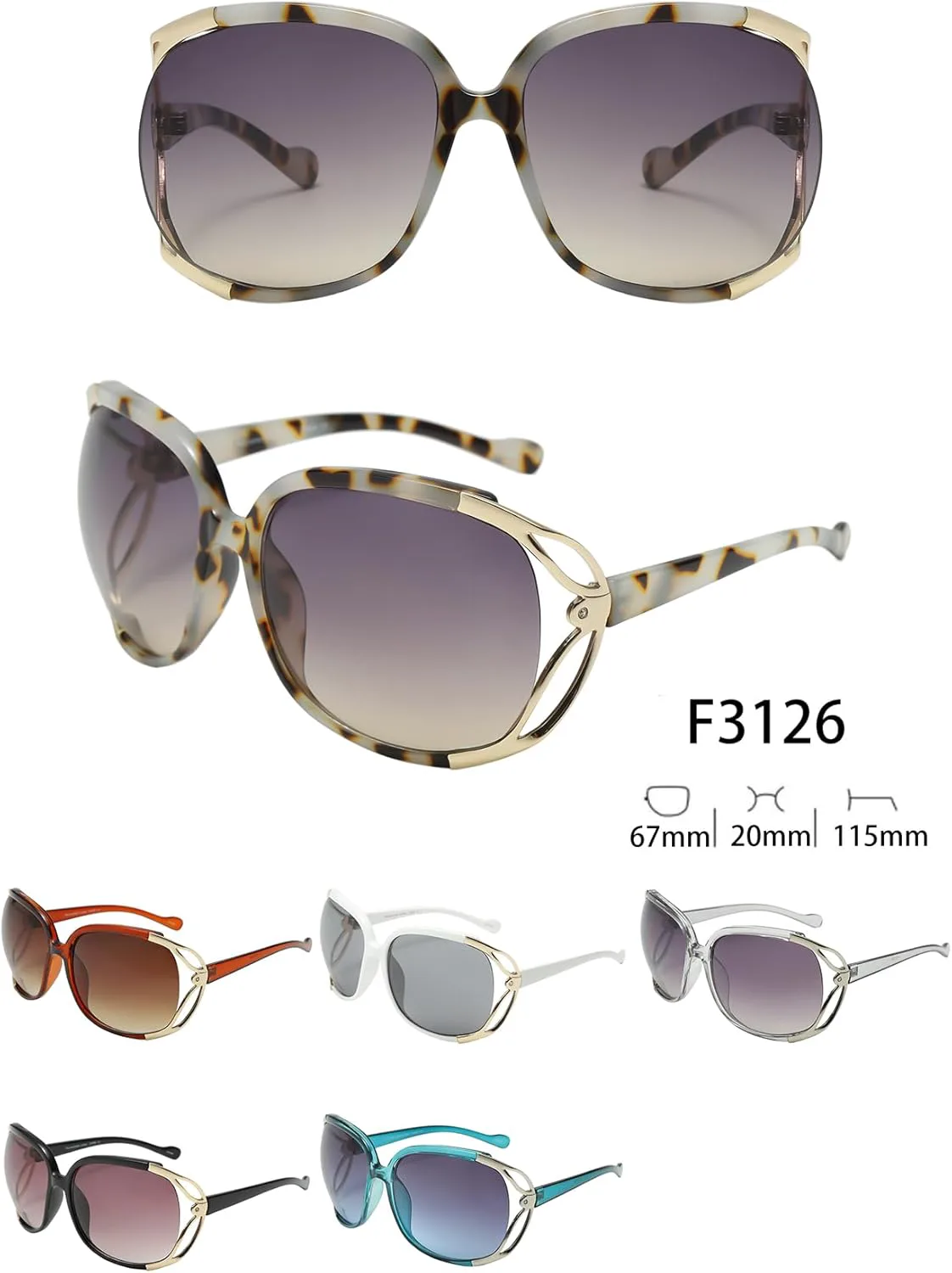 

Набор из 12 классических ретро-солнцезащитных очков круглой формы для женщин с защитой от УФ-излучения UV400 — модные, большие и стильные очки, F3126 Generic, Brown