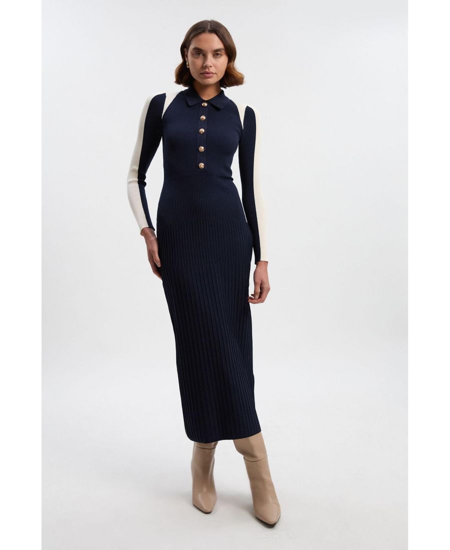 

Женское трикотажное платье миди в рубчик с цветовыми блоками Karen Millen, Mono