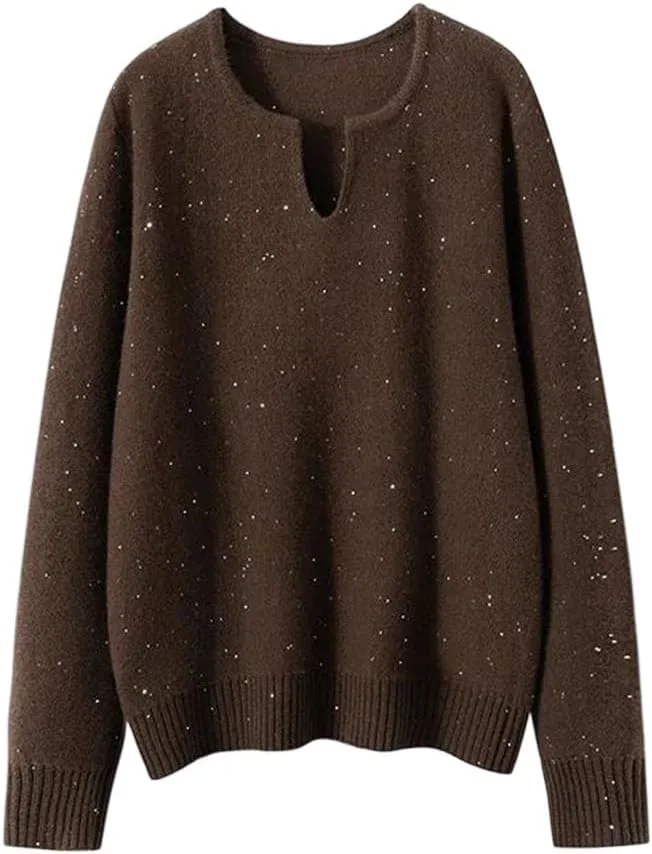

Женский свитер с пайетками из кашемира с V-образным вырезом и длинными рукавами