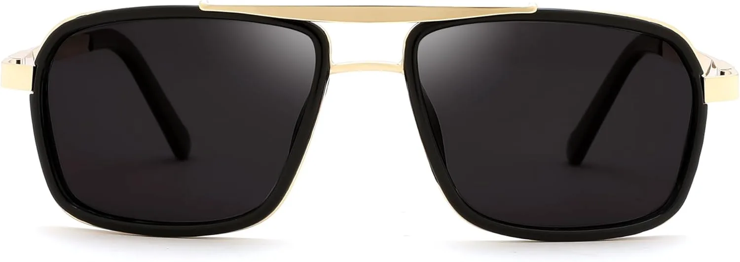 

Солнцезащитные очки-авиаторы FEISEDY в стиле ретро для женщин и мужчин, модные прямоугольные поляризованные очки в стиле стимпанк, 70-е годы, B0292, Black/Gold