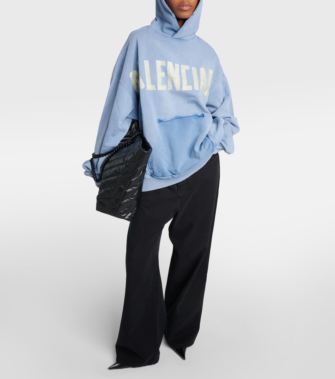 Толстовка из хлопкового флиса ленточного типа Balenciaga, синий — фото 2