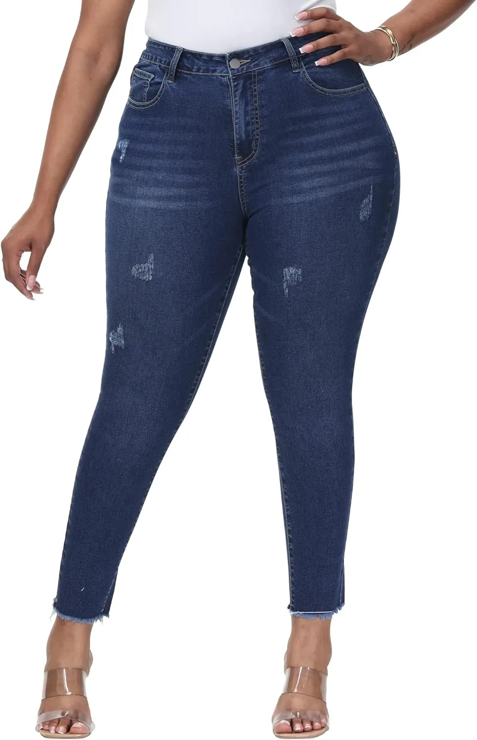 

Женские джинсы Plus Size Skinny с высокой посадкой и эластичной тканью Gocolloa