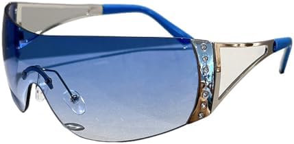 

Цельные солнцезащитные очки без оправы для женщин и мужчин, модные винтажные солнцезащитные очки в стиле панк, спортивные очки с защитой от УФ-излучения UV400 MTZJH, Blue