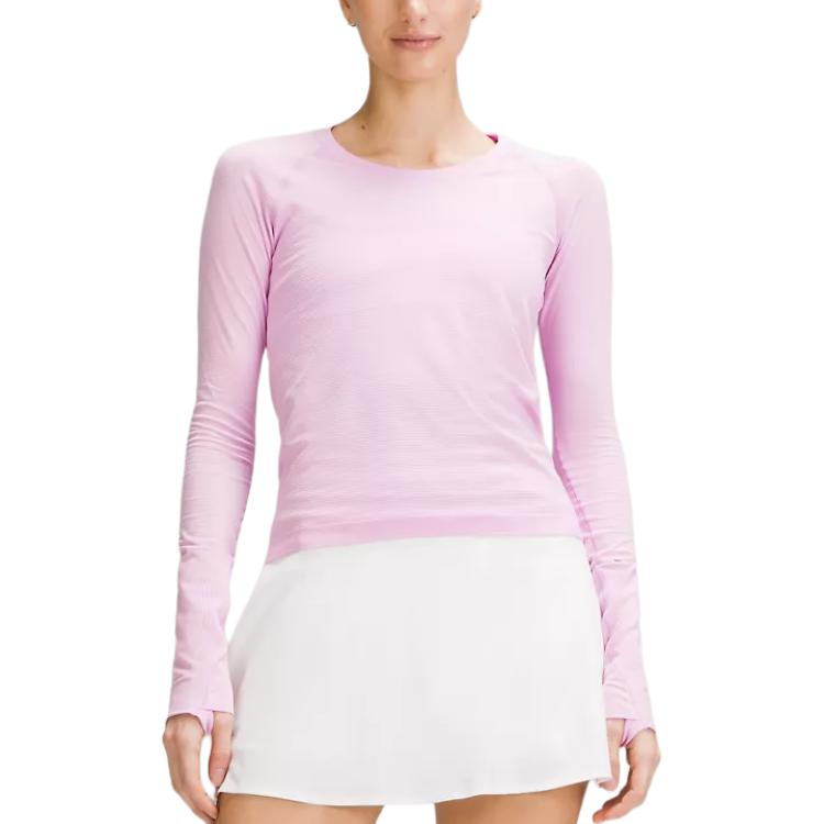 

Футболка Swiftly Tech Lululemon женская, розовый/сакура розовый/розовый/цвет сакуры, эластановые полосы розовый/цвет сакуры