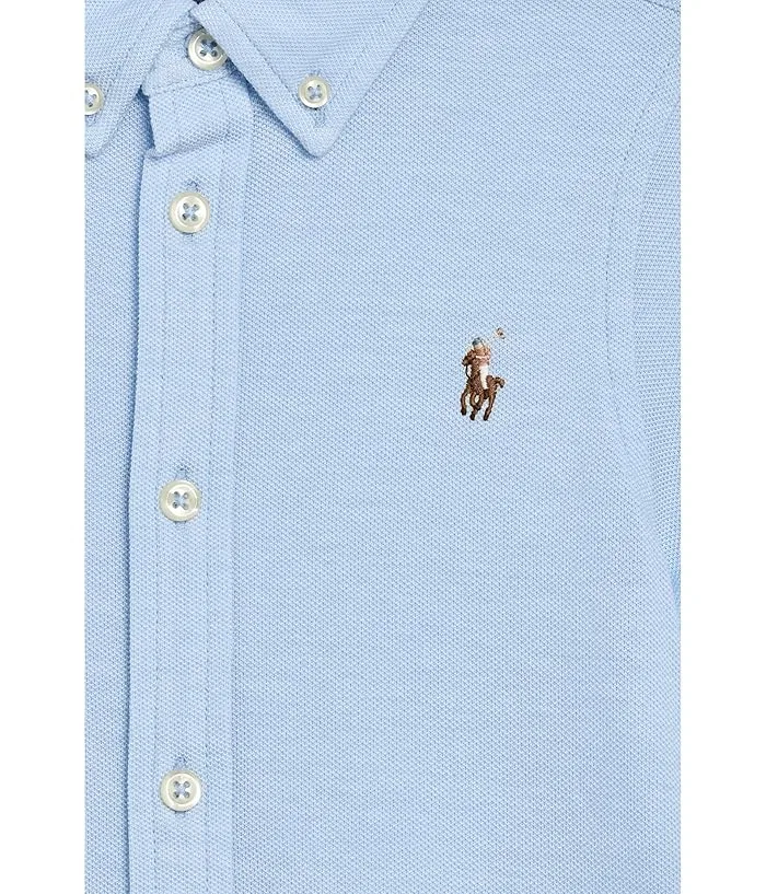 Рубашка трикотажная оксфордская с коротким рукавом Polo Ralph Lauren Kids, Office Blue — фото 3