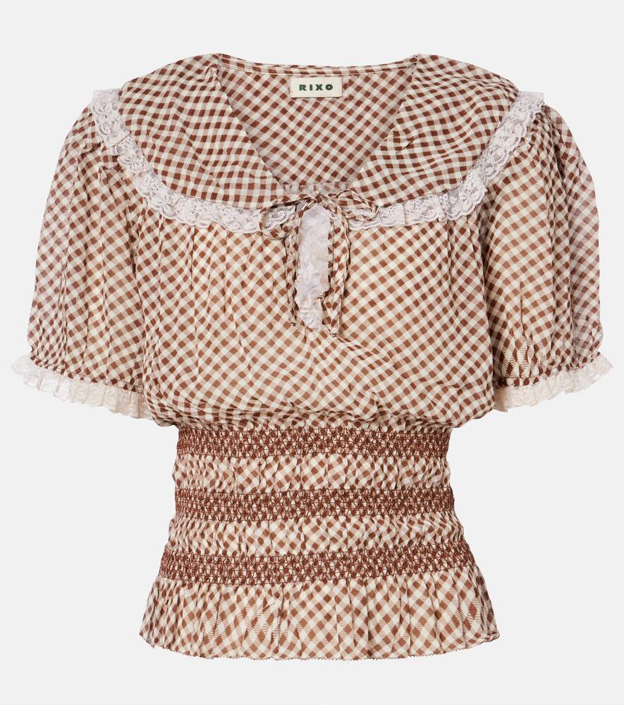 

Блузка Britt из плиссированного крепа в стиле гингем Rixo, French Check Brown