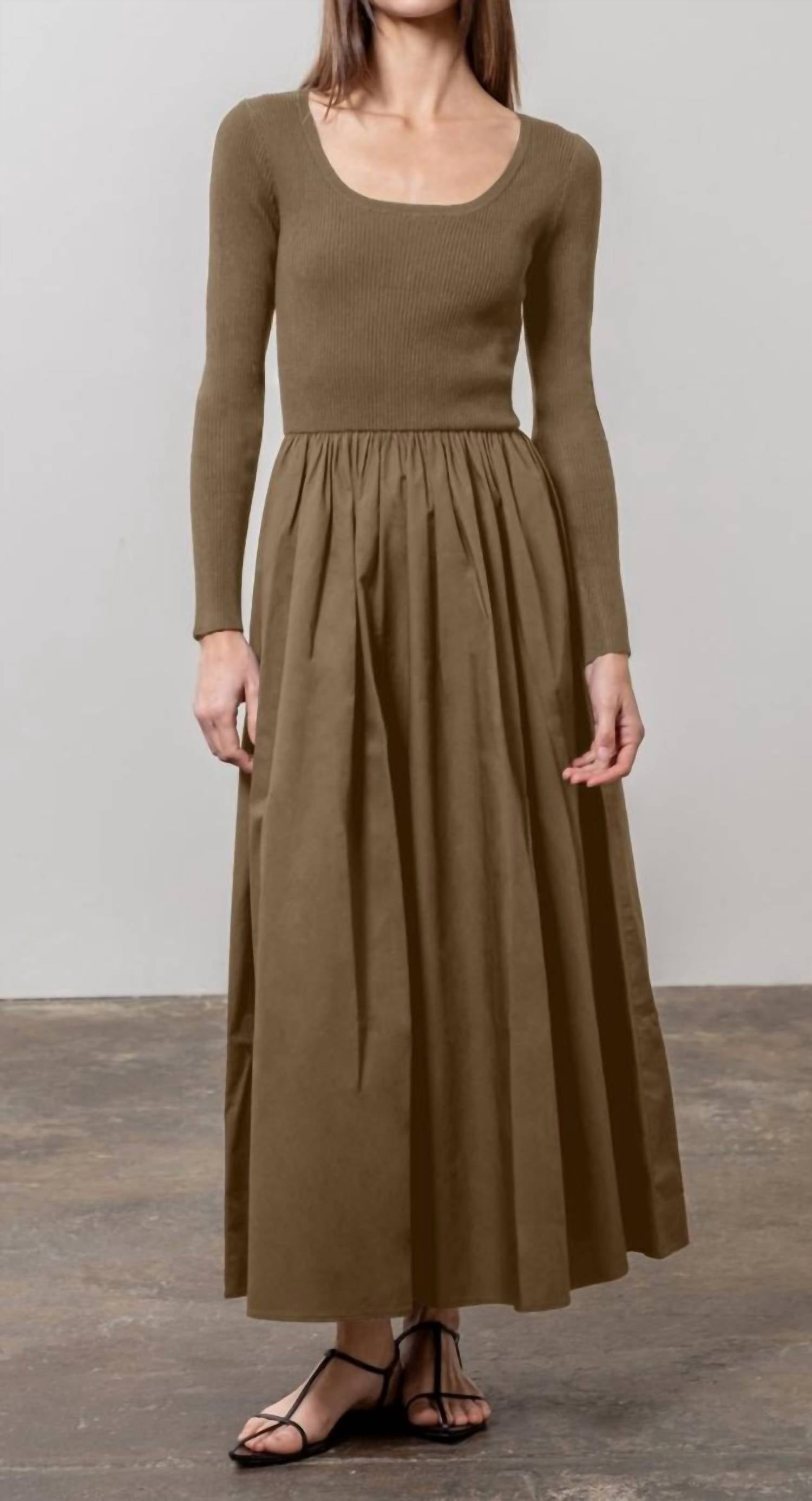 

Длинный свитер-платье с ребристыми рукавами в цвете тауп MOON RIVER, Taupe