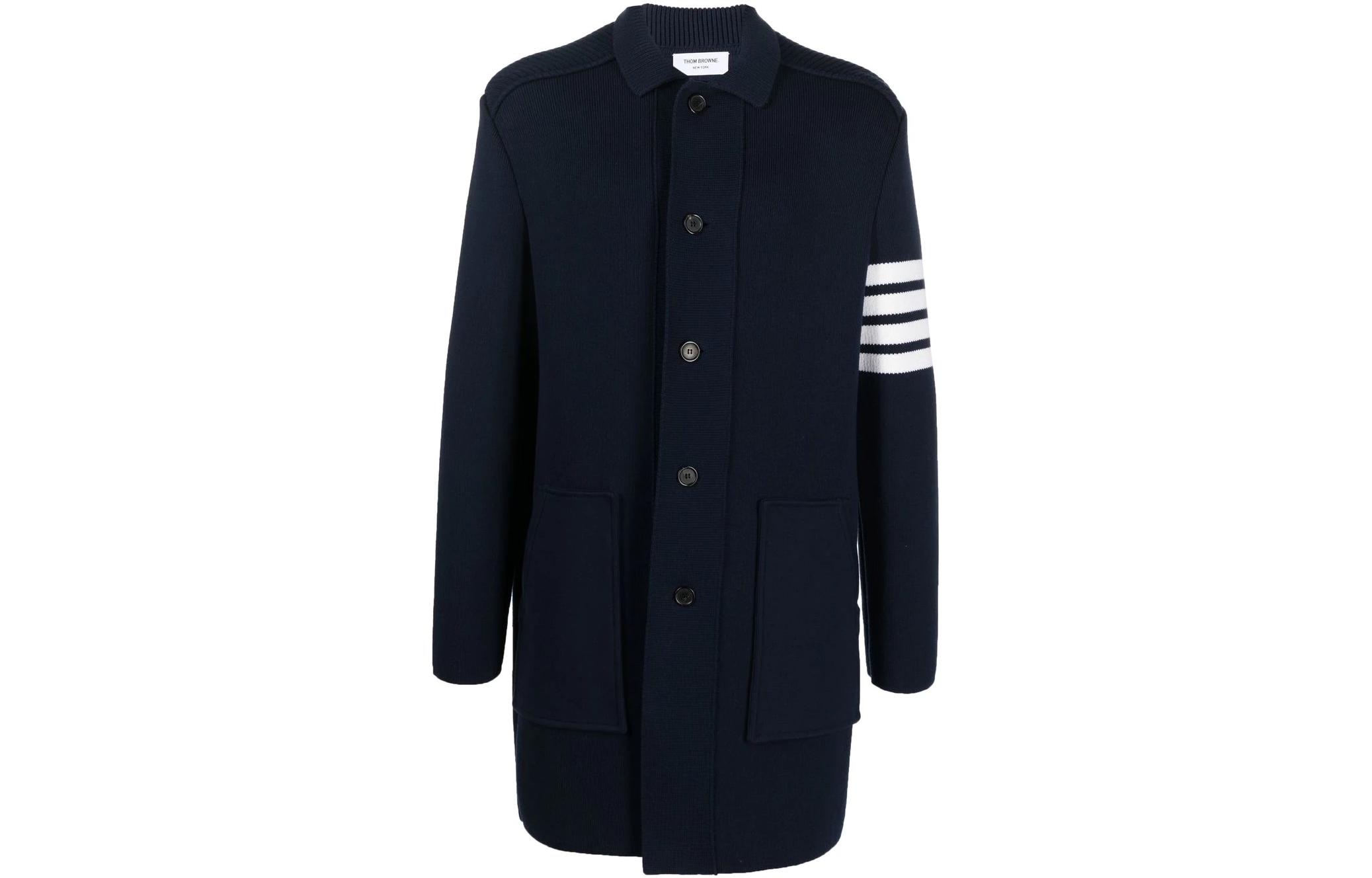 

Вязаный длинный кардиган с четырьмя полосами Thom Browne, темно-синий