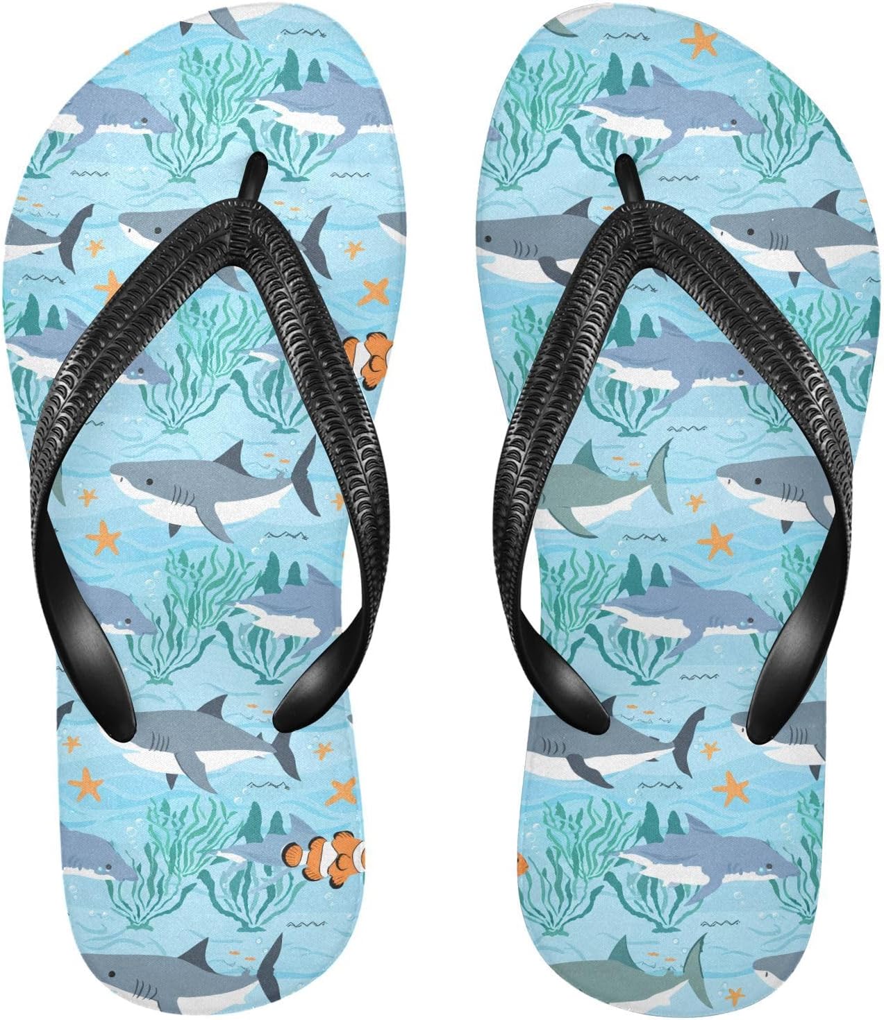 

Пляжные летние повседневные сандалии Sharks Clownfish Blue Ocean для женщин и мужчин, обувь для душа 20861993 Kfbe