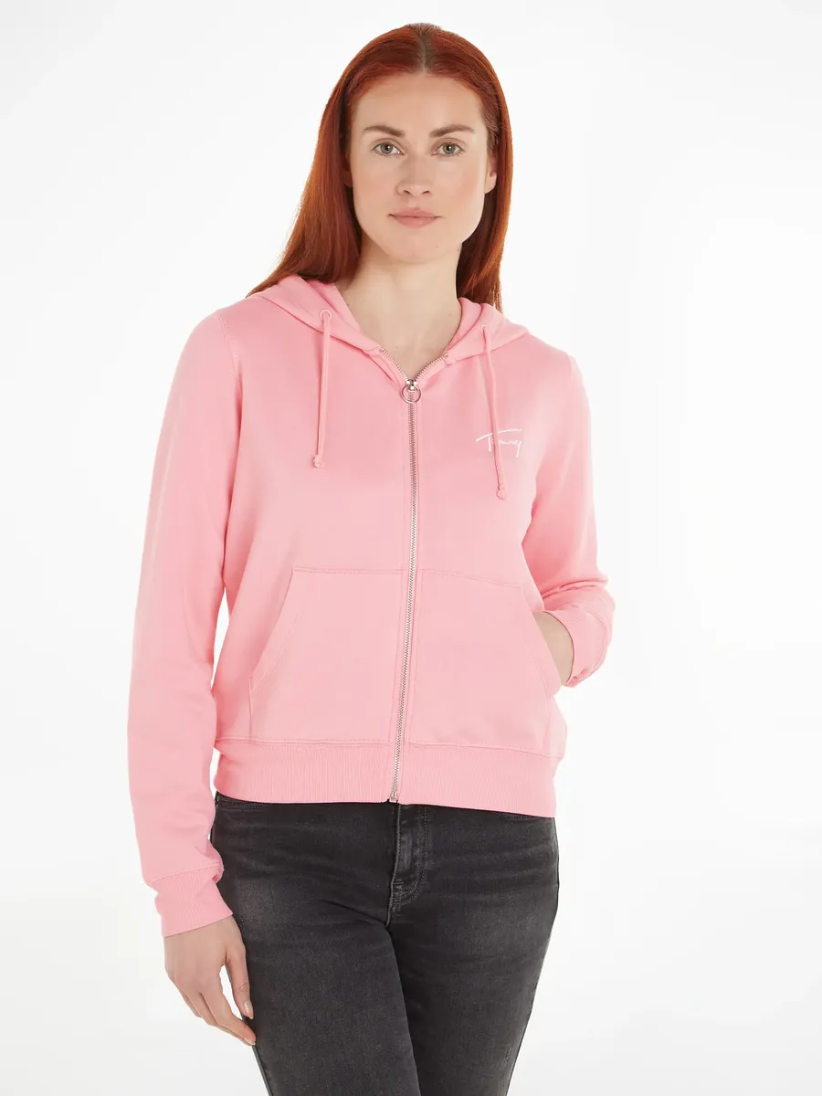 

Толстовка Tommy Jeans "TJW REG SIGNATURE ZIP THRU" с надписью-логотипом, розовый