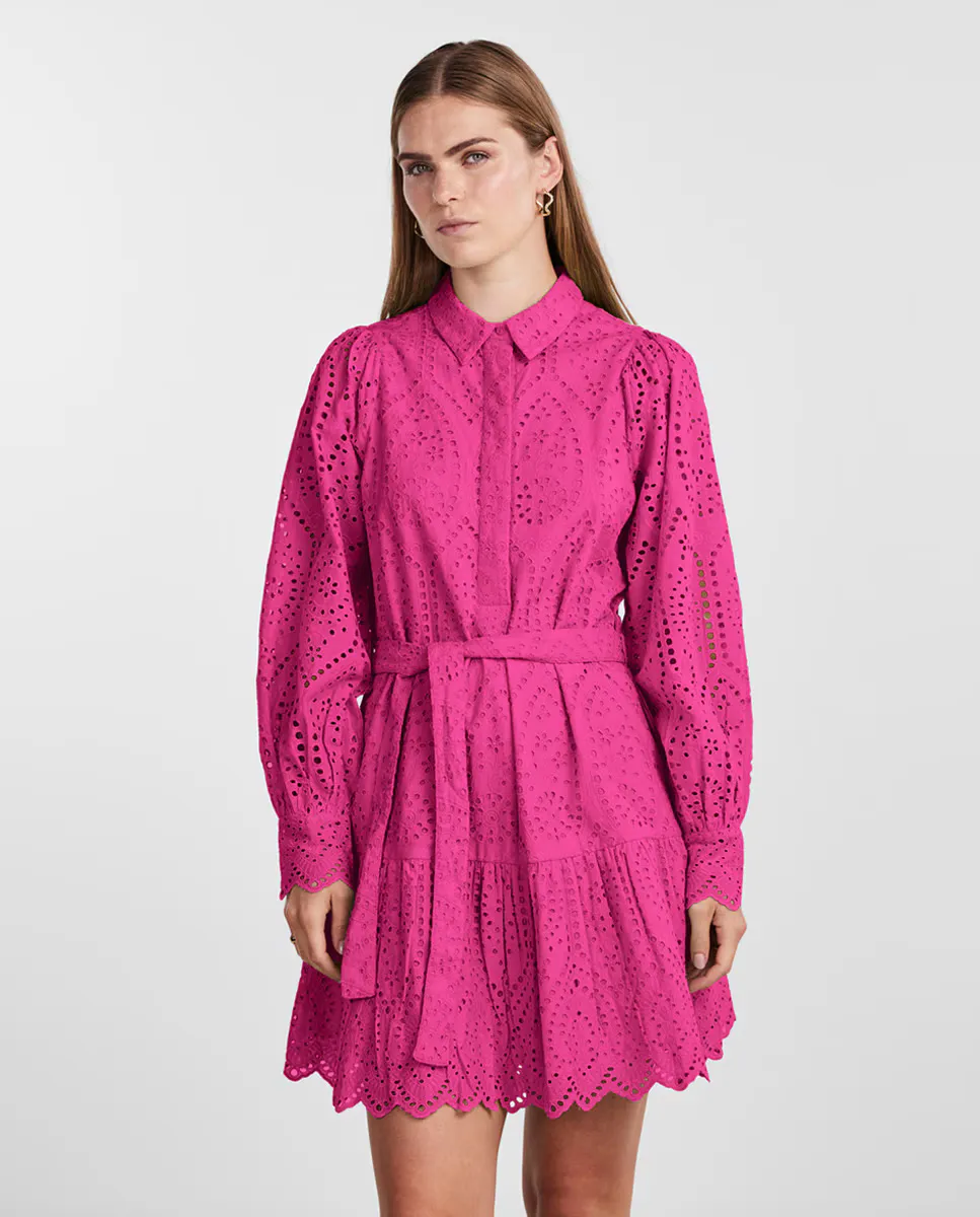 

Короткое платье с длинными рукавами и поясом Yas, фуксия