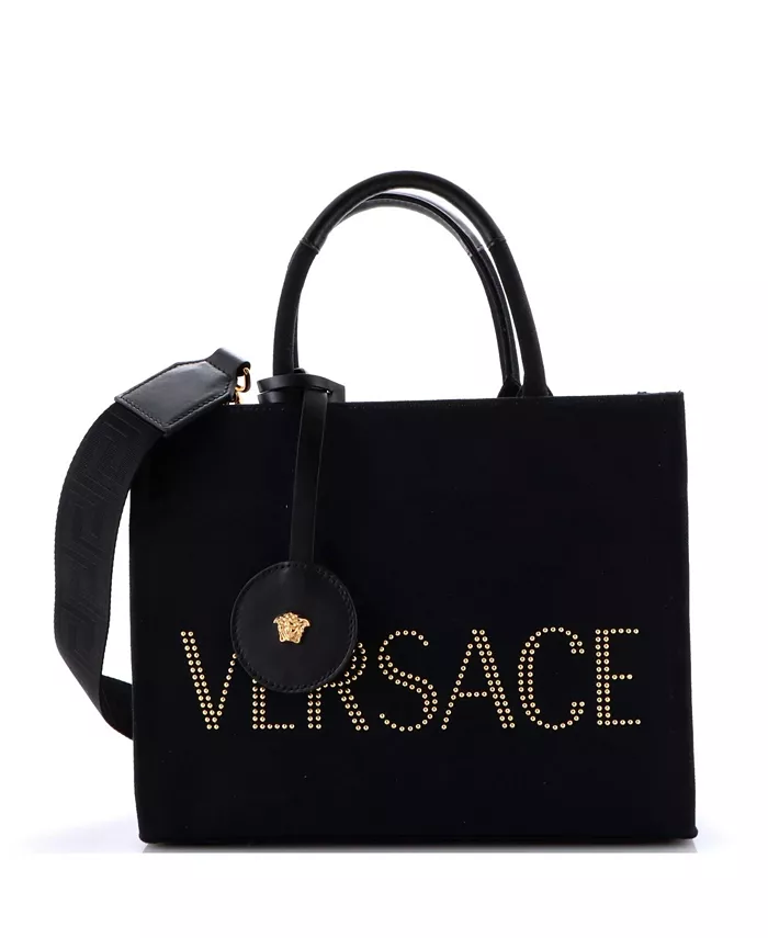 

Средняя сумка La Medusa Tote из заклепочного холста Pre-Owned Versace, черный