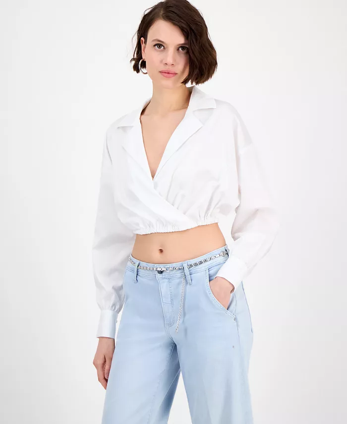 

Женский укороченный топ с длинным рукавом Caiden GUESS, белый