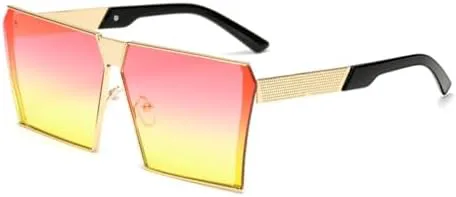 

Металлические квадратные солнцезащитные очки для женщин и мужчин, модные солнцезащитные очки в крупной оправе, винтажные очки для женщин MTZJH, Gold-red Yellow