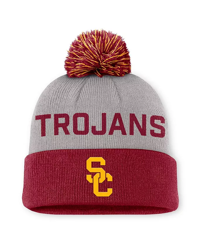 

Мужская серая/кардинальная шапка USC Trojans Primetime Peak с манжетой и помпоном Nike