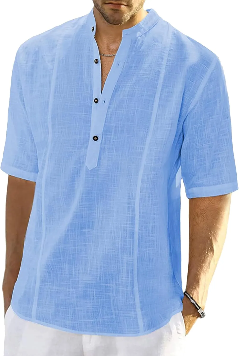 

YMING мужская хлопковая льняная рубашка-поло с коротким рукавом