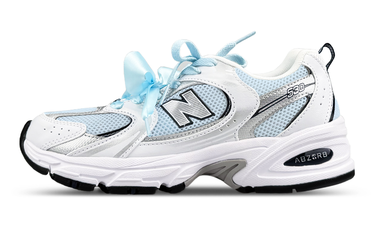 

NB 530 Амортизирующие, износостойкие, дышащие, низкие кроссовки для детей и подростков New Balance, белый/синий/серебряный