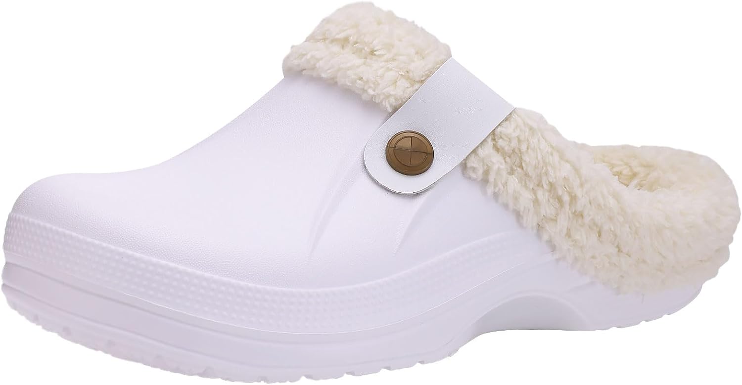 

Классические сабо Beslip с меховой подкладкой, водонепроницаемые зимние пушистые тапочки для женщин и мужчин для дома и улицы, белый