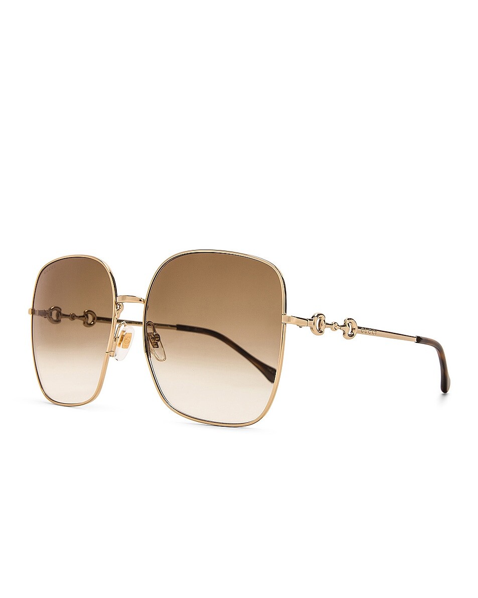 Солнцезащитные очки Gucci Horsebit Oversize Square, цвет Shiny Endura Gold & Brown Gradient — фото 2