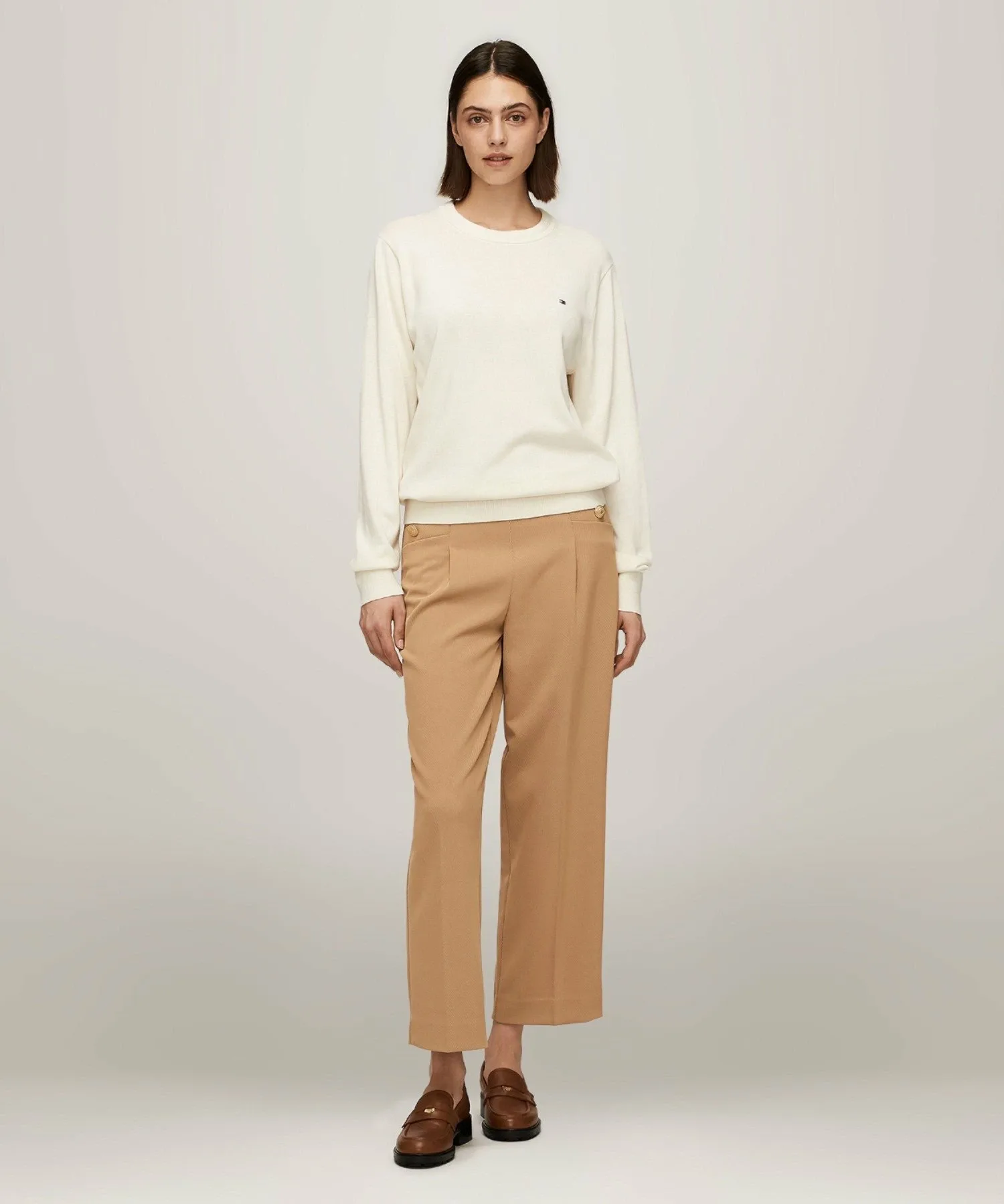 Вязаный свитер с круглым вырезом из смеси хлопка и шелка TOMMY HILFIGER, White YBI — фото 2
