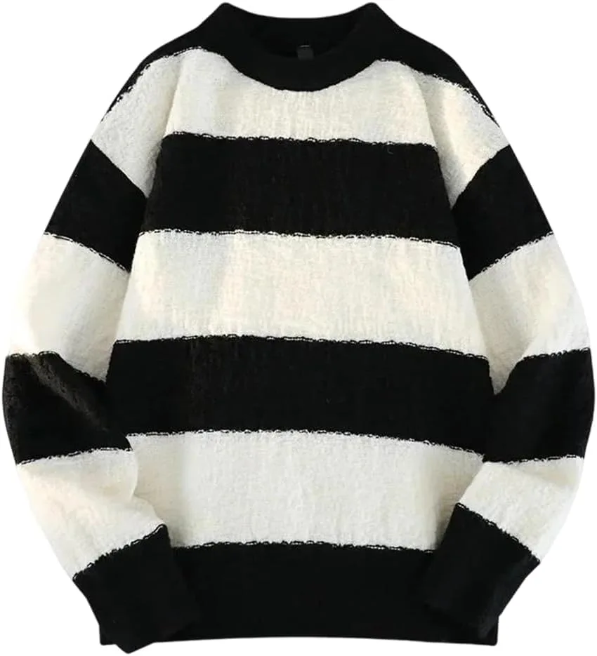 

Мужской свитер из шерстяной смеси в полоску, свободный и повседневный, с круглым вырезом Dndrdhfb