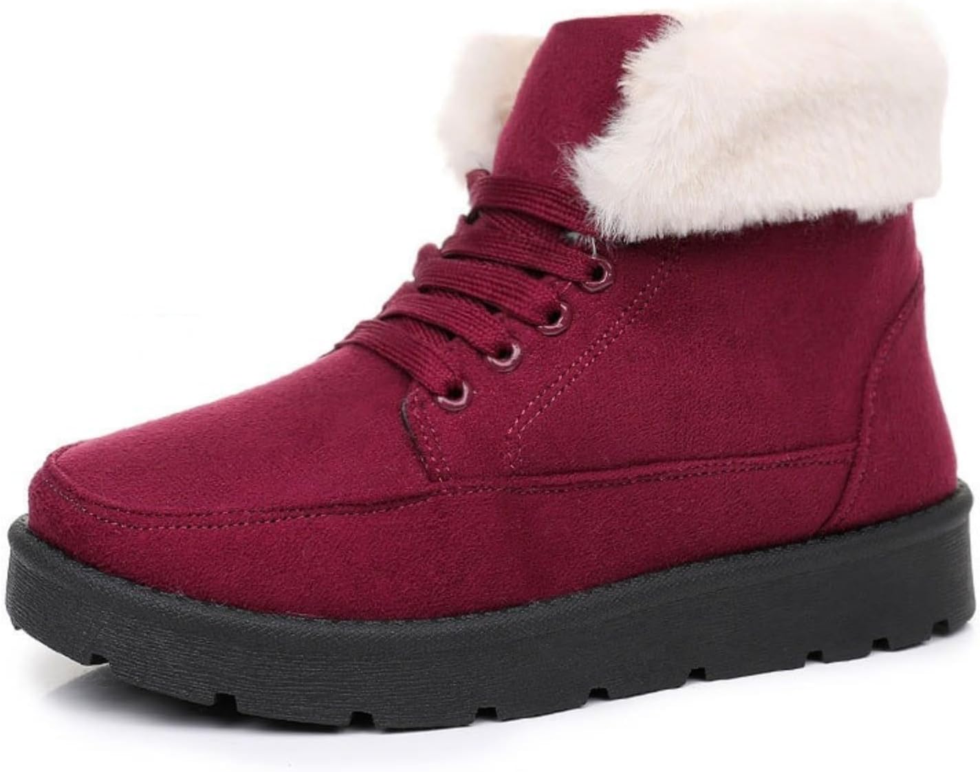 

Женские зимние теплые ботинки с флисовой подкладкой, шнуровкой, противоскользящие, на платформе, короткие ботильоны для осени и зимы, удобные для улицы, на плоской подошве Baxtayel, красный