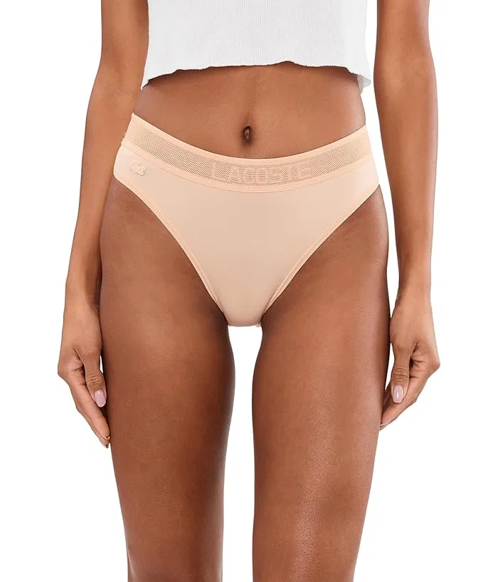 Брифы Lacoste Logo Waist Mesh Briefs, кружевная отделка и эластичный пояс с логотипом, бежевый