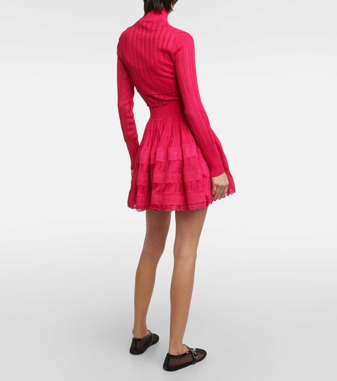 Укороченный кардиган с кринолиновым воротником Alaïa, розовый — фото 3