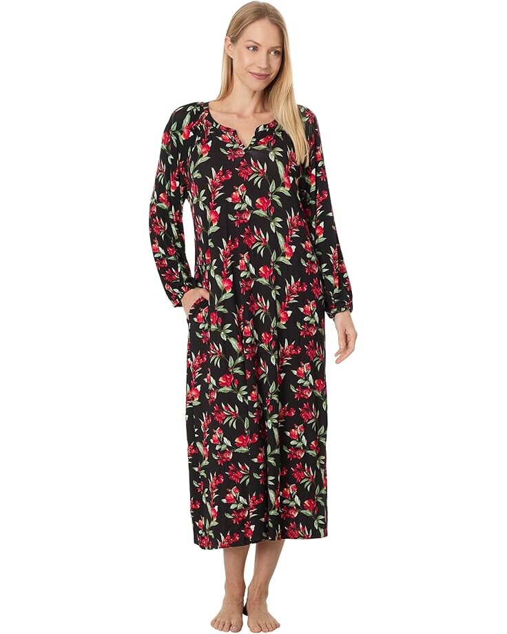 

Платье Tommy Bahama Knit Long Sleeve Maxi Gown, цвет Black Floral