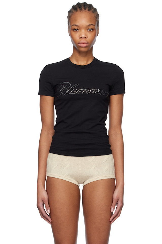 

Футболка с вышивкой стразами Blumarine, черный