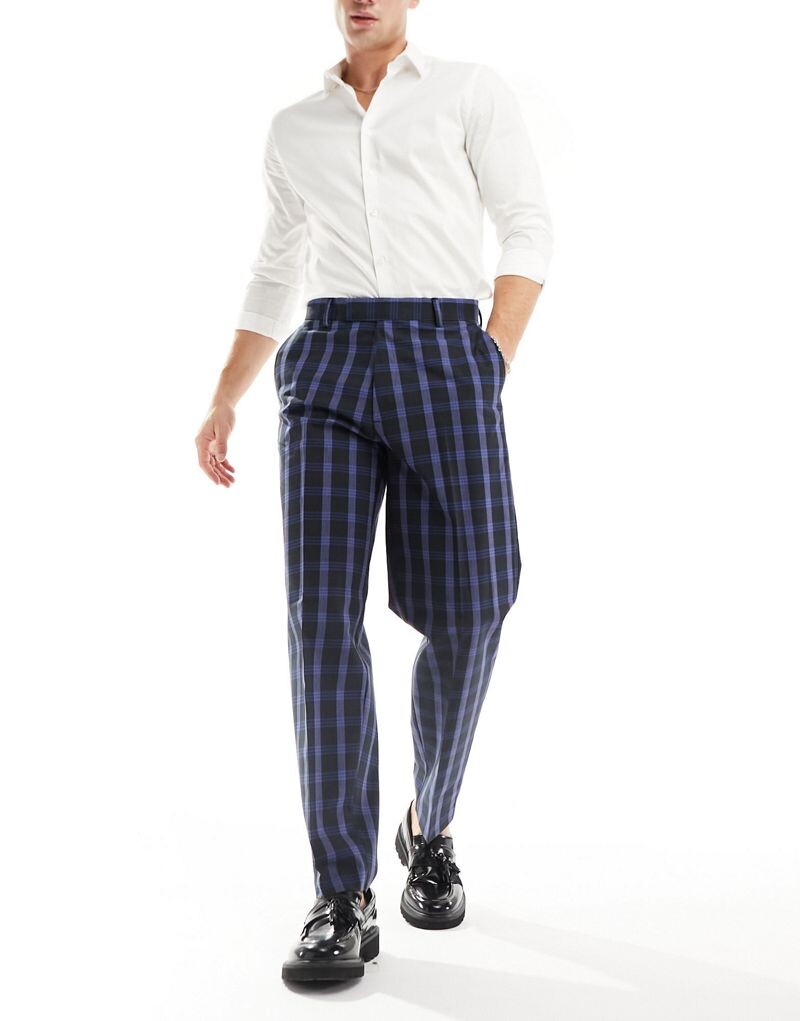 

Элегантные синие брюки-галифе в клетку ASOS DESIGN