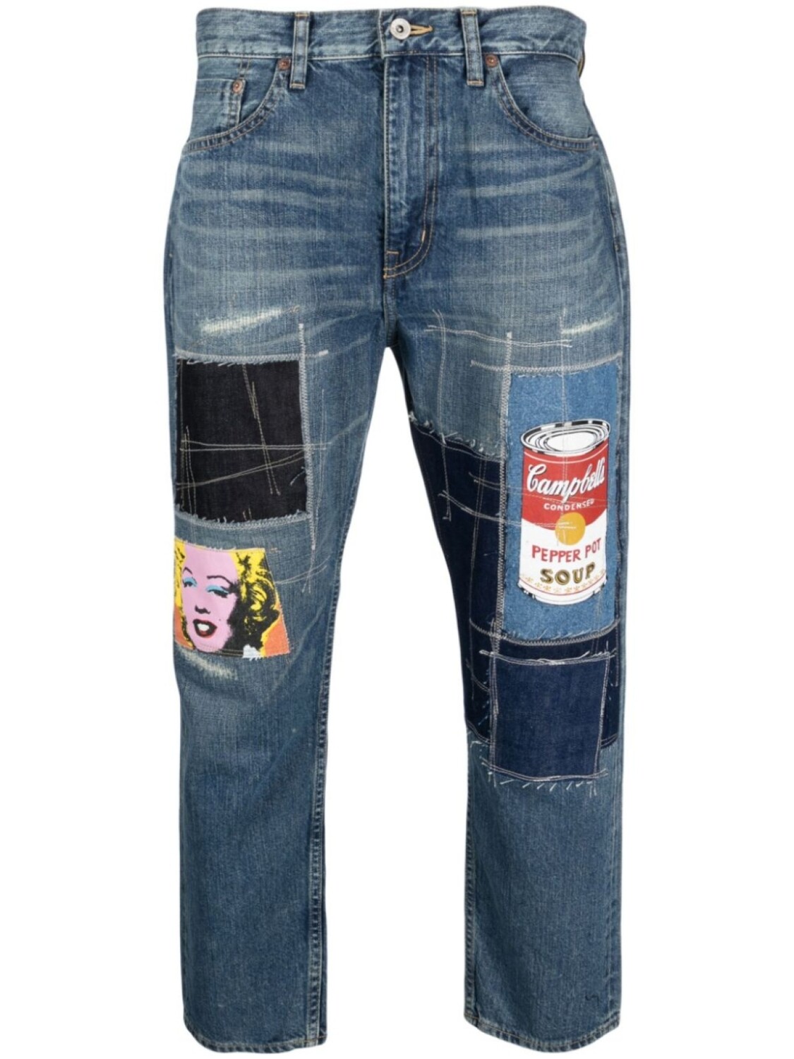 

Junya Watanabe MAN джинсы в технике пэчворк, синий