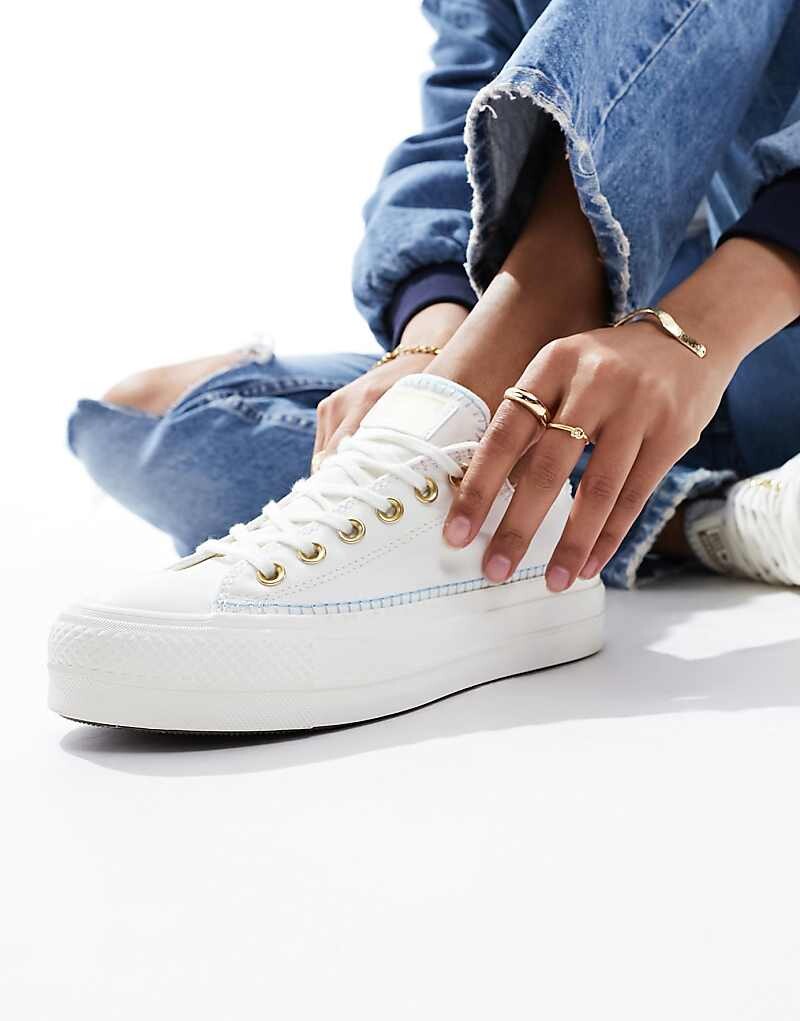 

Белые кроссовки на платформе Converse Chuck Taylor All Star Lift Ox Platform с художественной строчкой, Белый, Белые кроссовки на платформе Converse Chuck Taylor All Star Lift Ox Platform с художественной строчкой