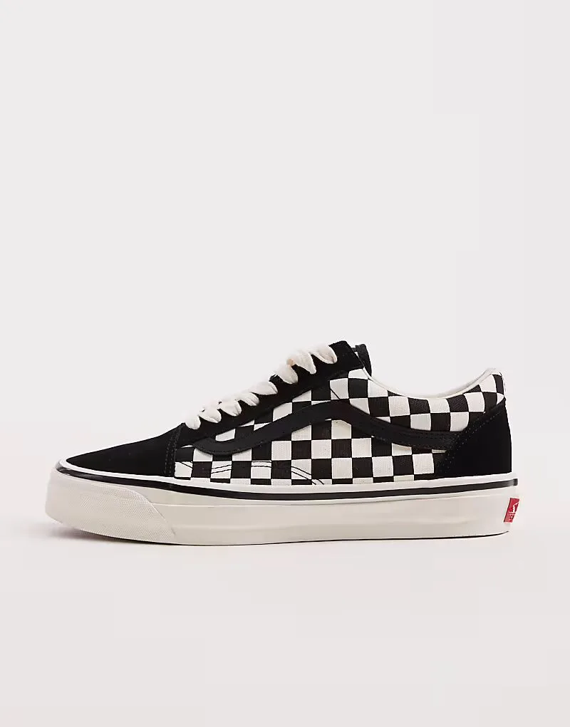 Кроссовки Vans Premium в стиле олдскул в черно-белую клетку — фото 2