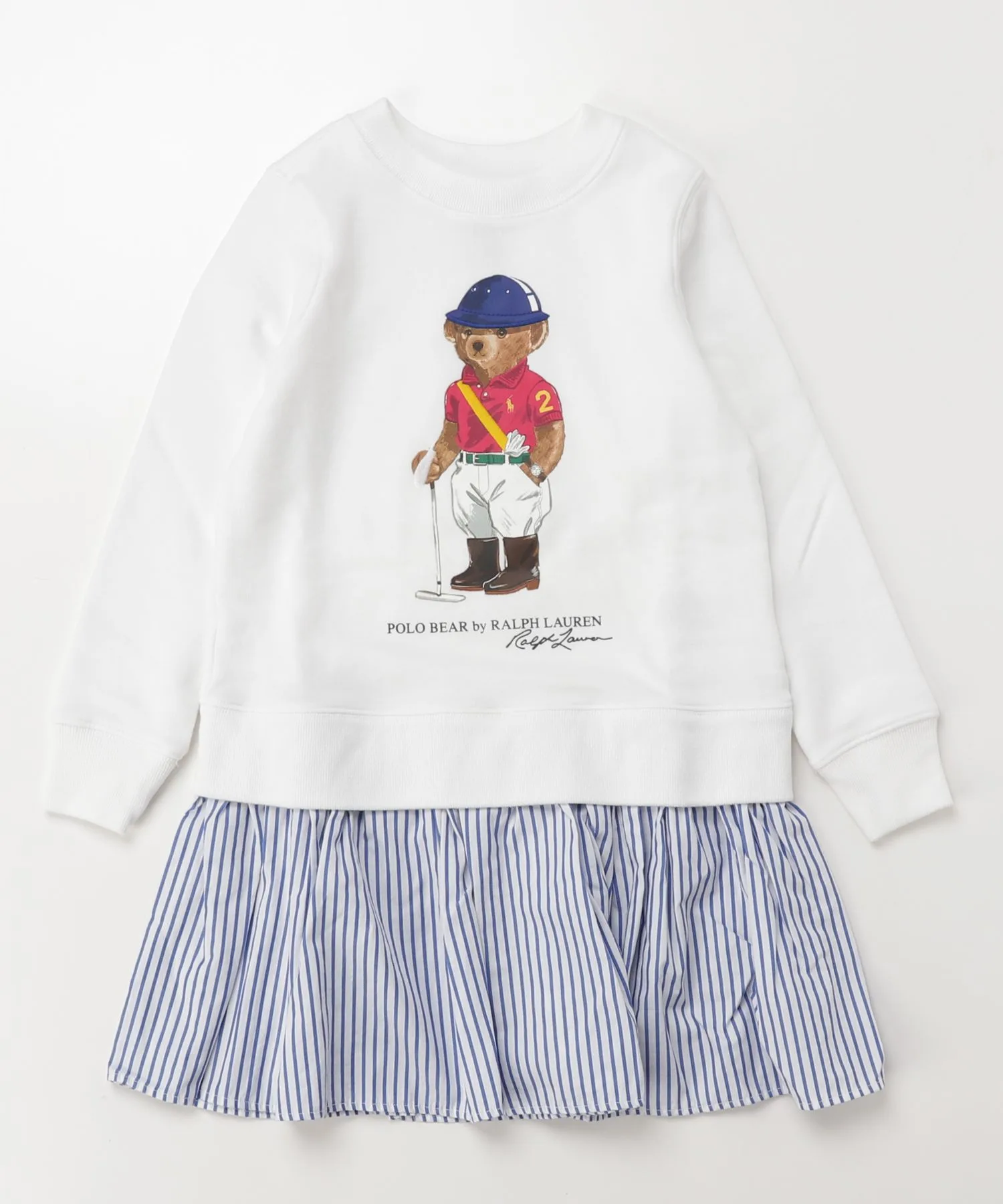 Детское платье-флис с принтом Polo Bear и полосатым подолом POLO RALPH LAUREN CHILDRENSWEAR белое — фото 3