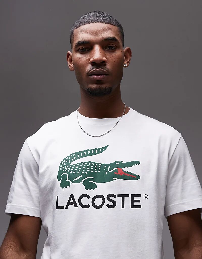 

Футболка белого цвета с большим классическим принтом логотипа крокодила Lacoste