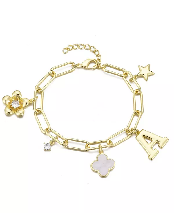 

Золотой браслет с инициалами и массивными подвесками Adornia, gold-a