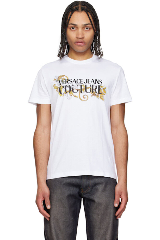 

Белая футболка с логотипом в стиле барокко Versace Jeans Couture