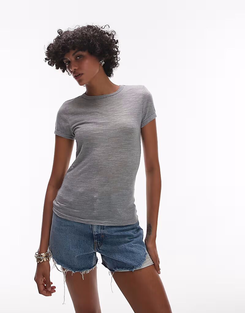 

Футболка Topshop из льна серого цвета