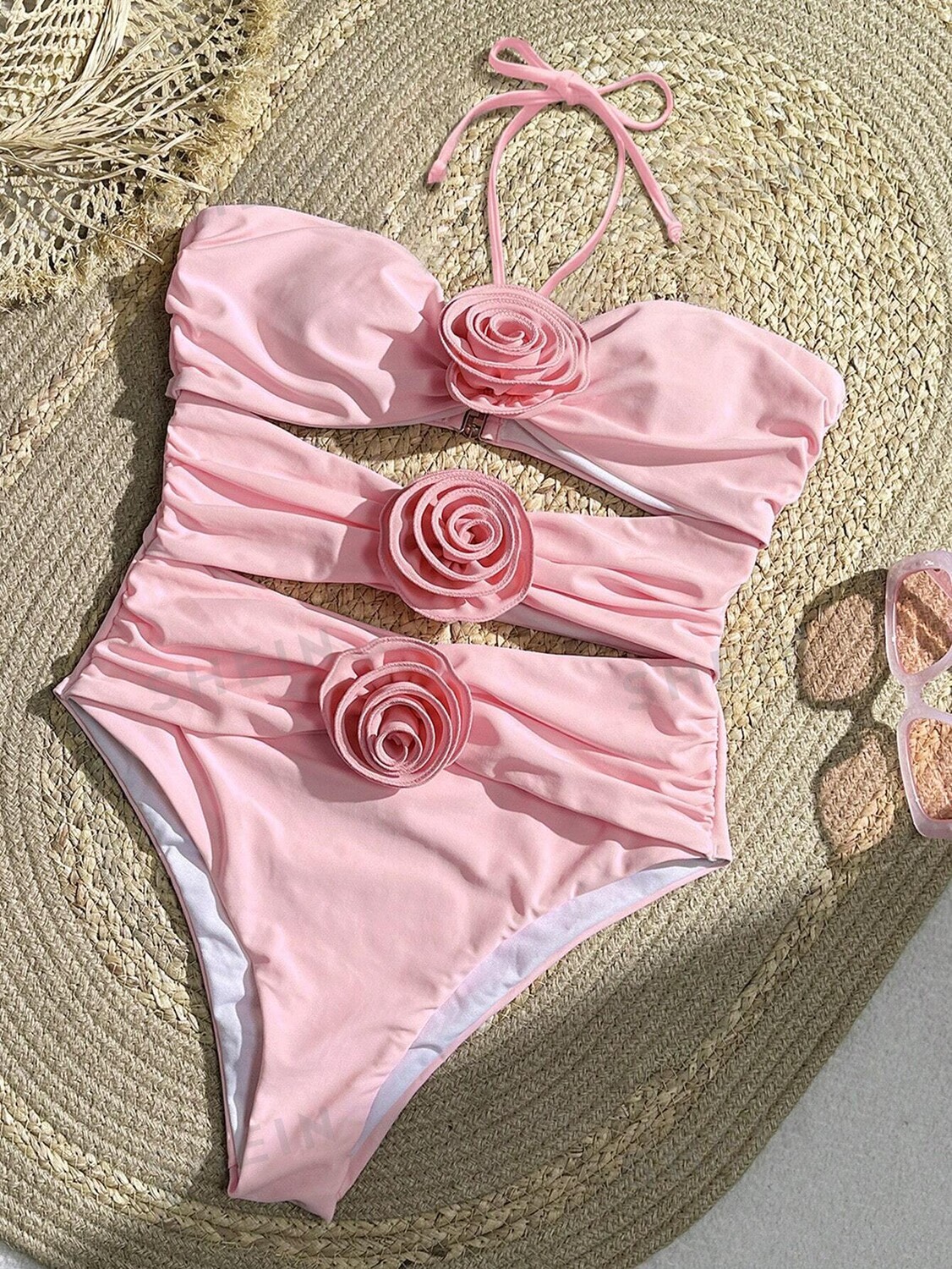 

Купальник-монокини Bikinx с цветочными деталями и вырезом, розовый