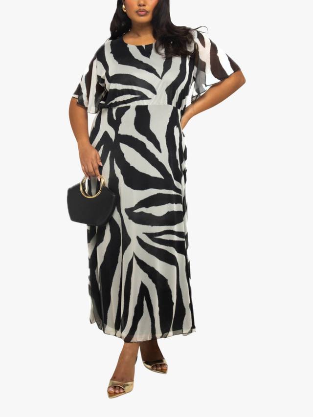 

Платье миди с сетчатой отделкой в полоску зебры FASHION SZN Curve, Black/Multi